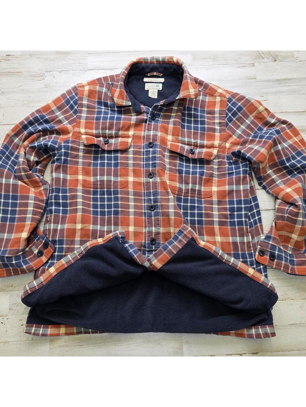 L.L. Bean Men's Fleece Lined Flannel Shirt Shacket Plaid Cozy MD Traditional Fit